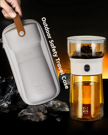 ZENS Glass Infuser Teapot, One Touch Tea Maker for Loose Leaf Tea, Walnut