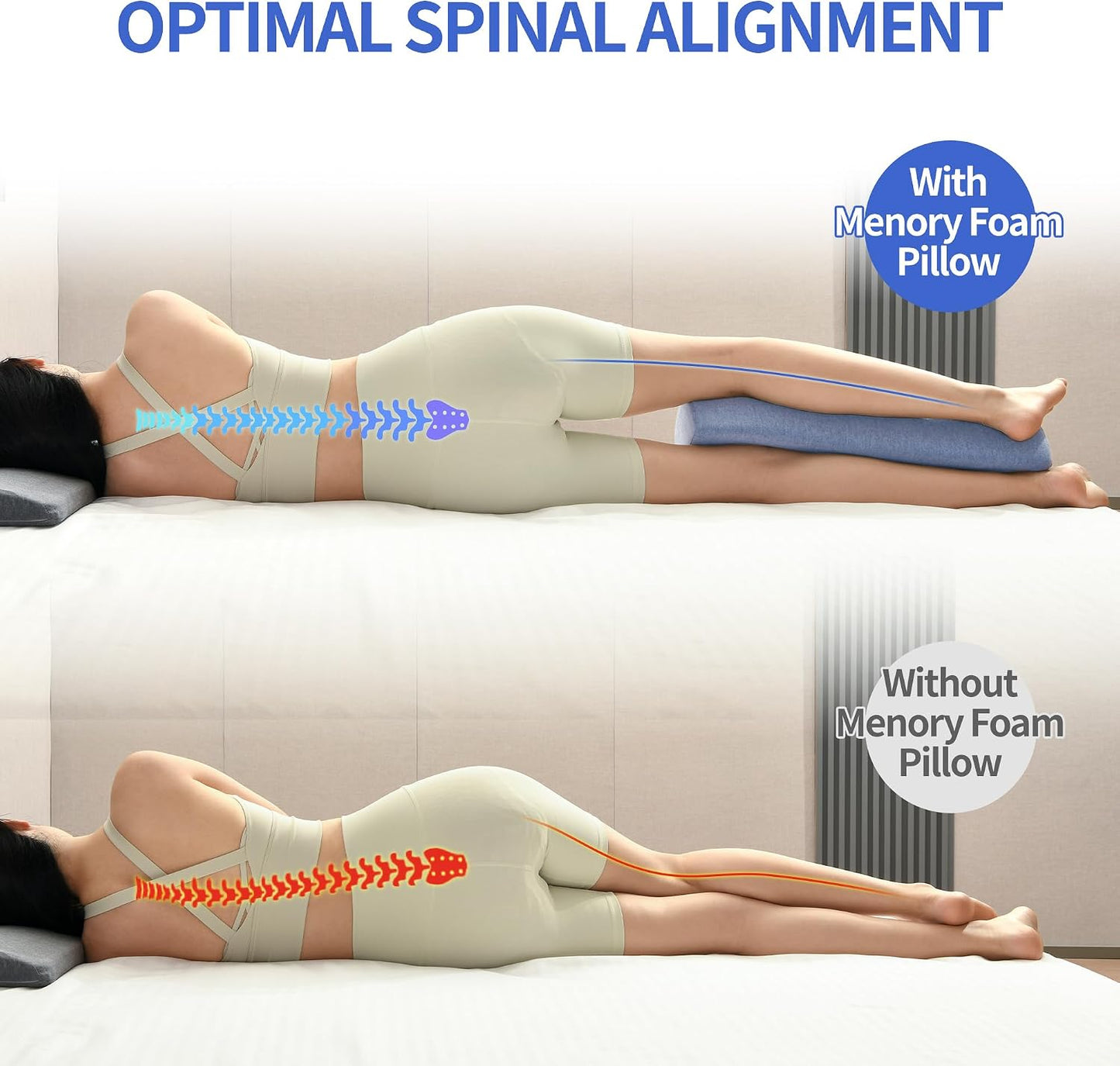 Knee Pillow for Back Sleeping, Gel Memory Foam Leg Pillow for Back Pain, Under Leg Support for Sleeping, Half Moon Bolster Pillow