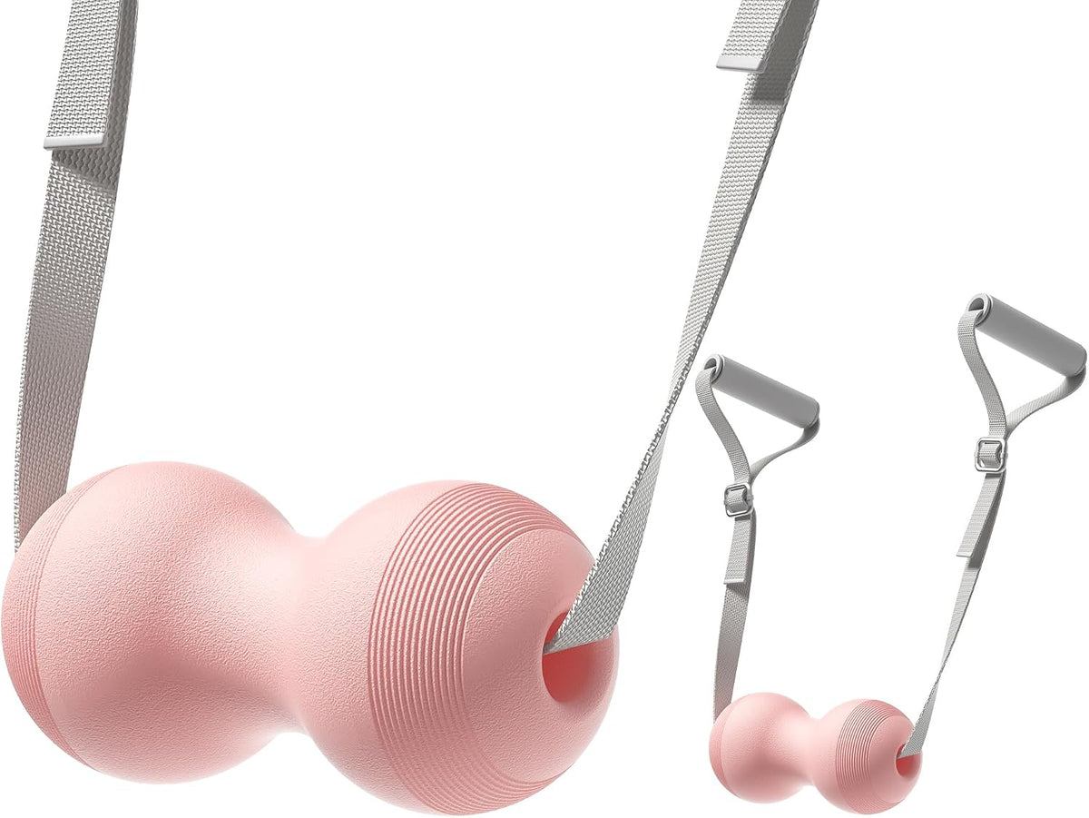 VICSKY Peanut Massage Ball with Handles & Pull Strap - Dual Trigger Point Therapy for Feet, Legs, Neck, Muscle Pain Relief, Myofascial Roller with Adjustable Strap (Pink)