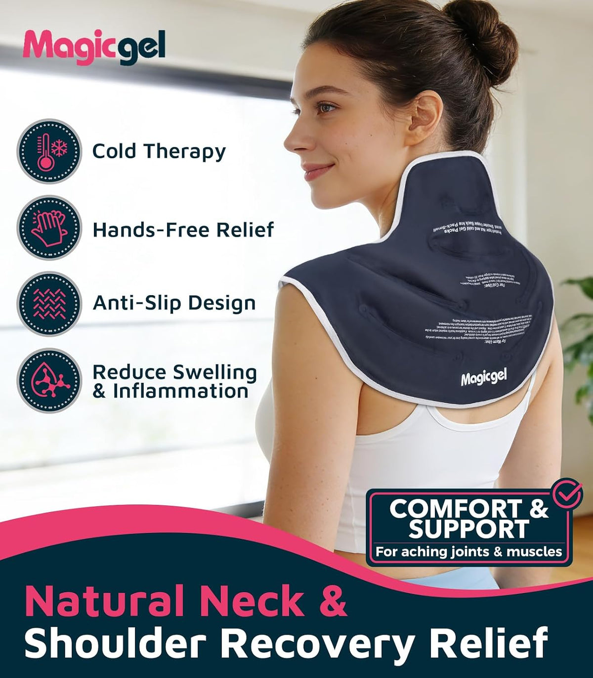 Magic Gel Ice Pack for Neck and Shoulders, Reusable Cervical Ice Pack Wrap for Neck Pain Relief, Flexible Gel Cold Pack for Shoulder Surgery Recovery, Rotator Cuff Injuries, Physical Therapy - Large