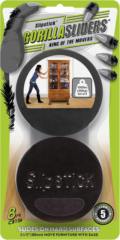 Slipstick GorillaSliders Premium Furniture Sliders for All Floor Surfaces (16 Piece Moving Kit) Reusable 3.5” Round Furniture Movers for Sliding Furniture on Hardwood & Carpet, Black, CB13-1-16
