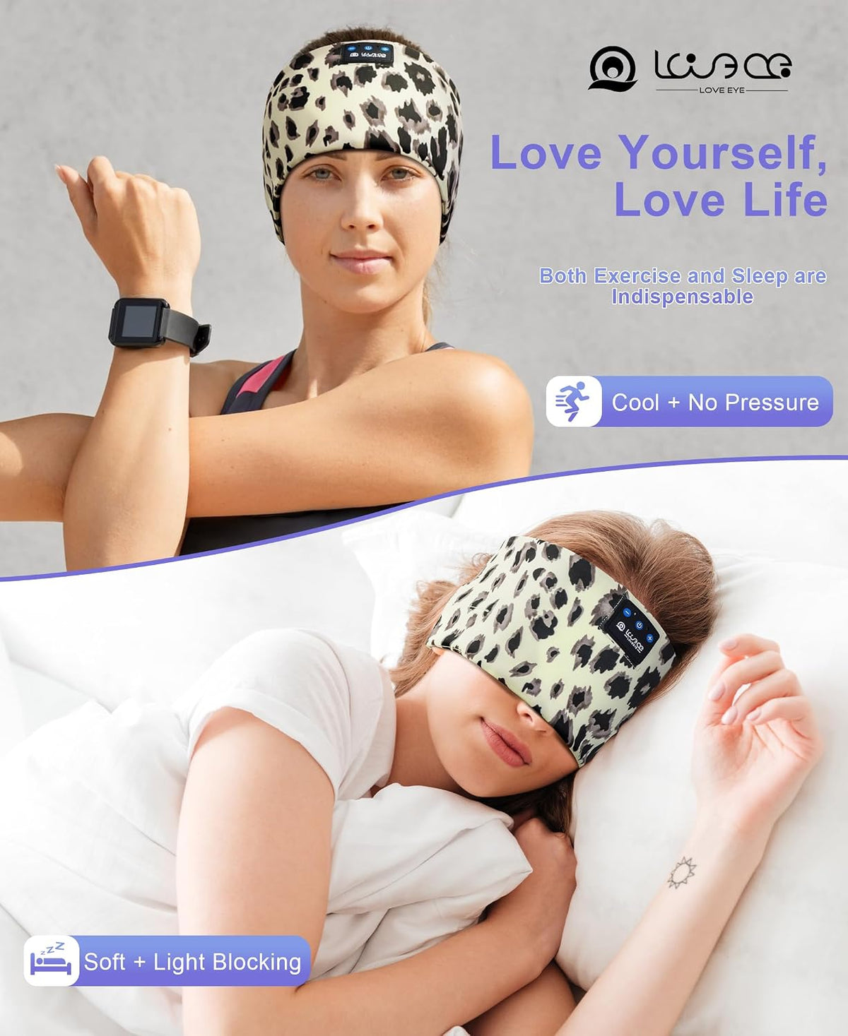 LOVE EYE Wireless Bluetooth 5.4 Sleep Headband Headphones for Side Sleeper