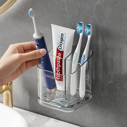 3 Slots Detachable Toothbrush Holders Wall Mounted for Bathrooms | Electric Toothbrush Holder with Drip Tray, Tooth Brush and Toothpaste Holder Organizer for Bathroom Countertop Organizer