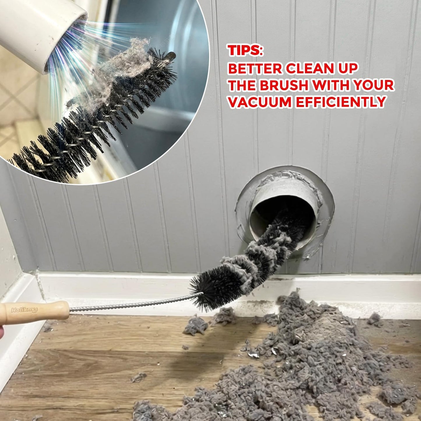 Holikme Dryer Vent Cleaner Kit, 2 Pcs Replacement Lint Brush for Vent Trap | Dryer Vent Cleaning Kit with Crevice Tool - Deep Lint Brush for Dryer Trap & Filter, Flexible Nylon Bristles