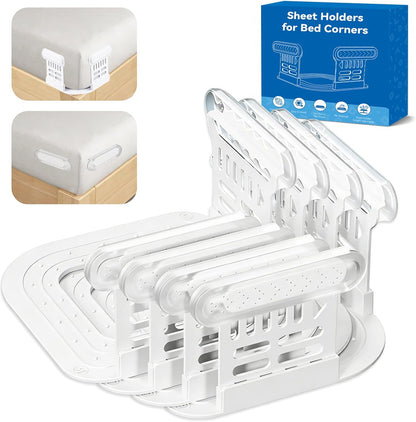 Bed Sheet Holders for Corners, Upgraded Dual-Side Lock Design Sheet Grippers, 4Pcs Heavy Duty Non-Slip Fitted Sheet Clips, Keep Sheets Firm & Tight, Universal Fit for All Mattresses, Easy Installation