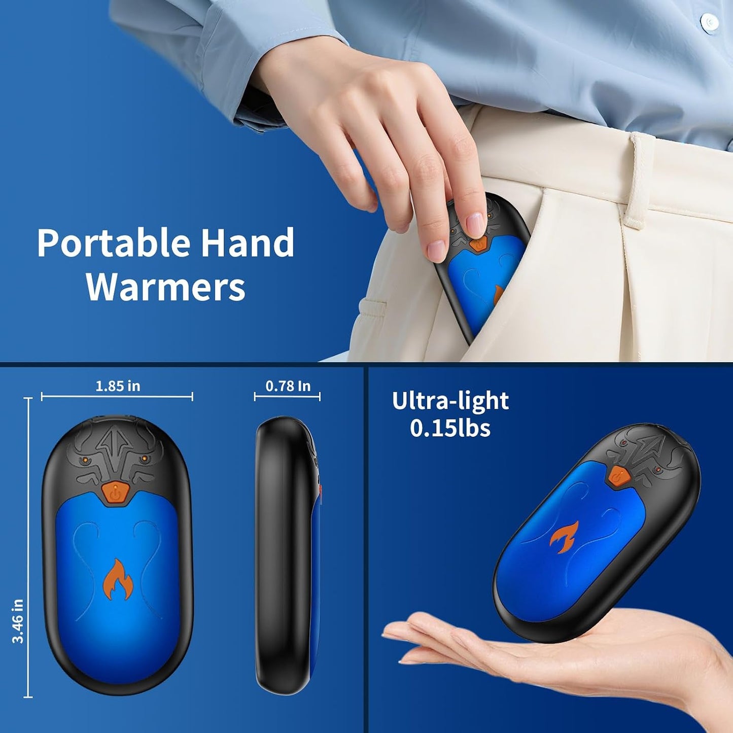 Hand Warmers Rechargeable 2 Pack, Electric Hand Warmer, 24Hrs Long Lasting Magnetic Reusable Hand Warmers with 3 Heat Settings, Portable Pocket Heater, for Men, Women, Camping, Hunting, Golf, Ski