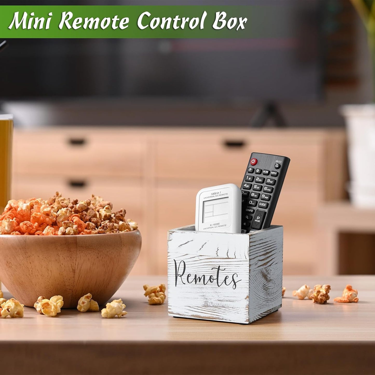 DRASTAR Remote Control Holder, Wood TV Remote Holder, Remote Storage Caddy, Remote Control Organizer (Black, 2 Slots)