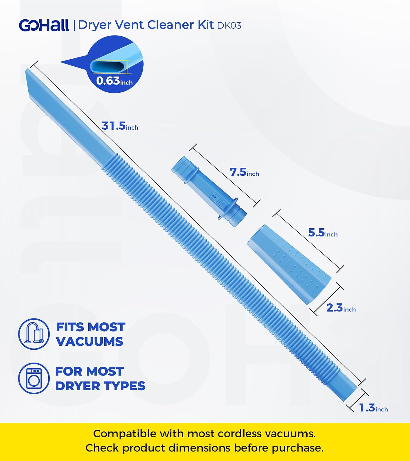 Dryer Vent Cleaner Kit - Flexible Dryer Lint Vacuum Hose Attachment | Lint Remover Compatible with All Vacuum Cleaner Laundry Room (Blue)