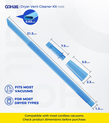 Dryer Vent Cleaner Kit - Flexible Dryer Lint Vacuum Hose Attachment | Lint Remover Compatible with All Vacuum Cleaner Laundry Room (Blue)