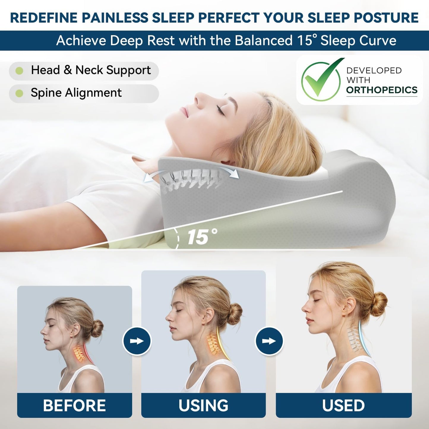 ABLEGRID Memory Foam Cervical Neck Support Pillow,Contour Cooling Gel Pillow for Neck Shoulder Pain Relief,Odorless Ergonomic Orthopedic Adjustable Deep Sleep Bed Pillow for Side,Back,Stomach Sleepers