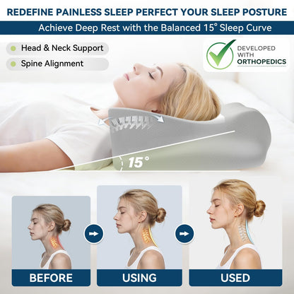 ABLEGRID Memory Foam Cervical Neck Support Pillow,Contour Cooling Gel Pillow for Neck Shoulder Pain Relief,Odorless Ergonomic Orthopedic Adjustable Deep Sleep Bed Pillow for Side,Back,Stomach Sleepers