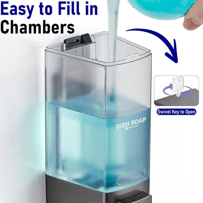Pollock Shampoo and Conditioner Dispenser,Black 3 Chamber * 500ML | Shower Soap Dispenser Wall Mounted, Body Wash Dispenser No Drill,Refillable Shower Dispenser for Bathroom,Hotel,Public Place