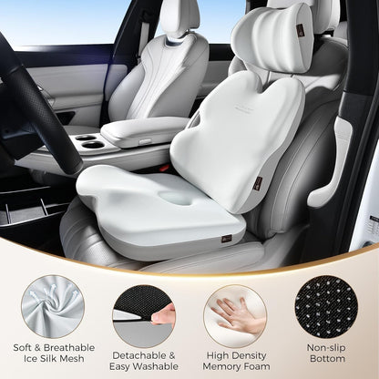 Coverado Lumbar Support Pillow and Seat Cushions for Office Chairs, Memory Foam Orthopedic Coccyx Cushion for Tailbone Pain Cushion Pillow & Back Pain Pressure Relief Seat Cushion Coffee&Beige
