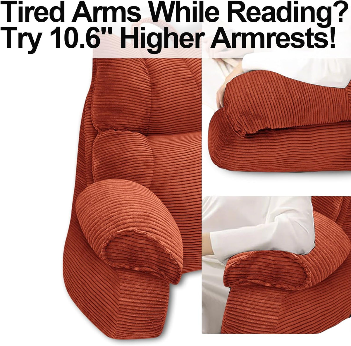 Reading Pillow for Bed with Arms, Back Support, Memory Foam（Grey Black）