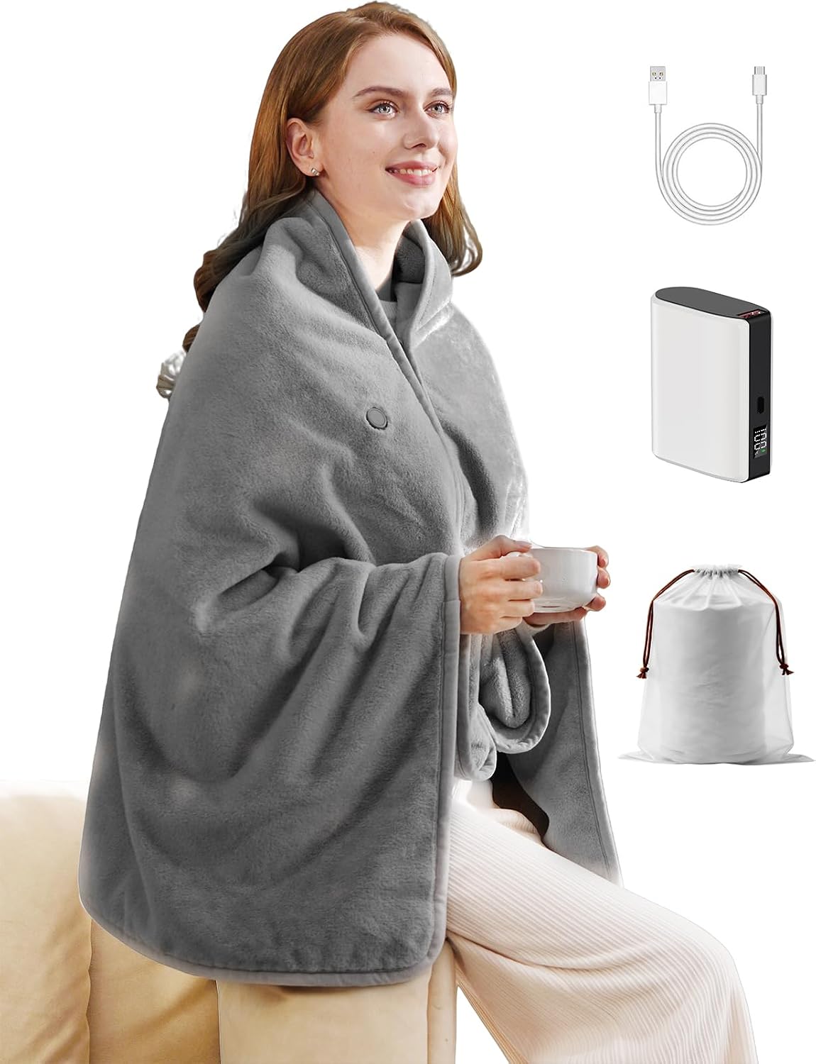 Portable Heated Blanket,Cordless Battery Operated Heated Throw,USB Powered Heating Blanket,Dark Grey (Battery Not Include