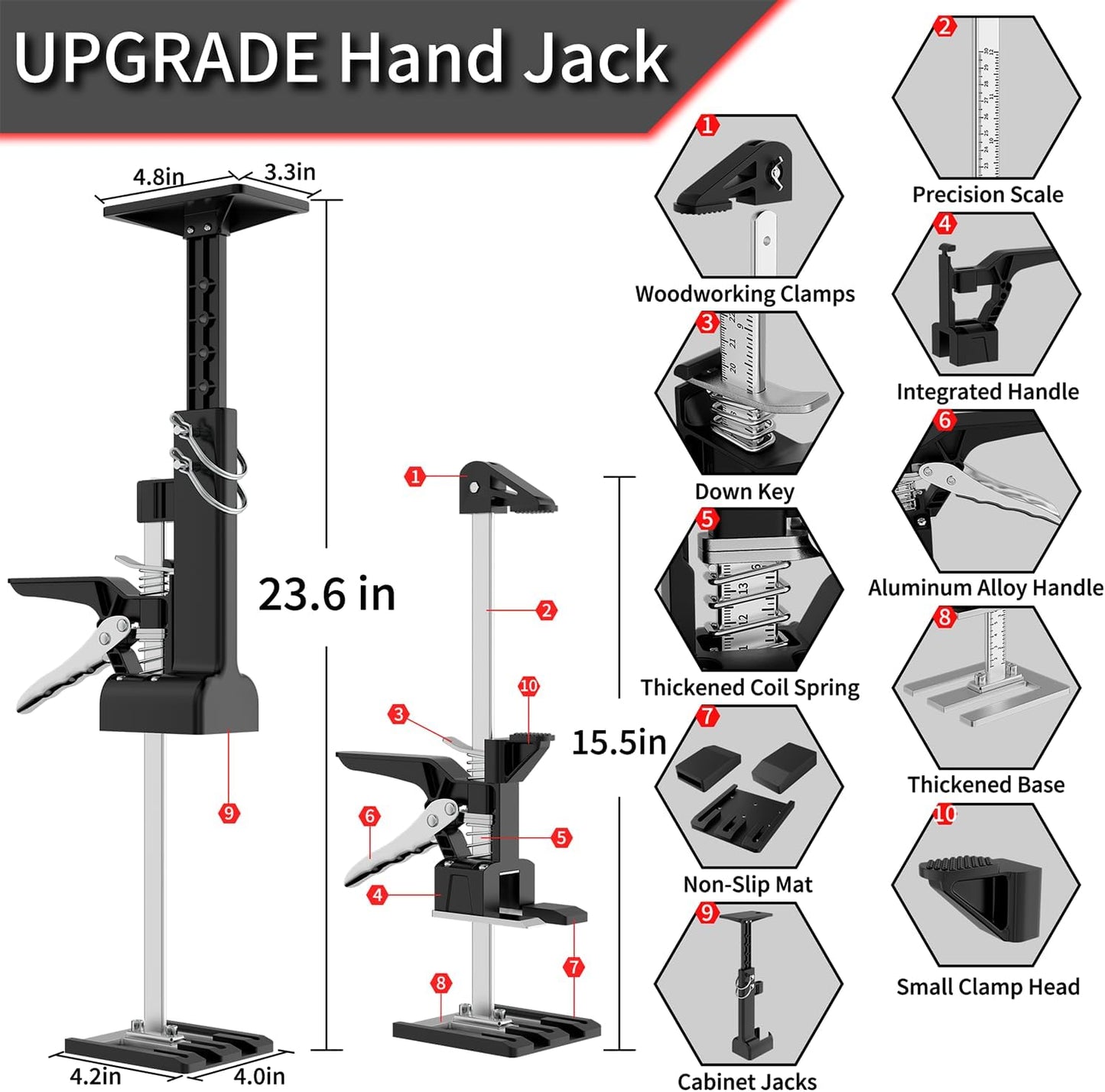 [Upgrade] Labor Saving Arm Jack 2 Pack,15.5 Inch Stainless Steel Furniture Lifts with Handbag,Hand Furniture Jack Lifter Tool for Installing Cabinets,Flooring&Windows,Load 440LBS