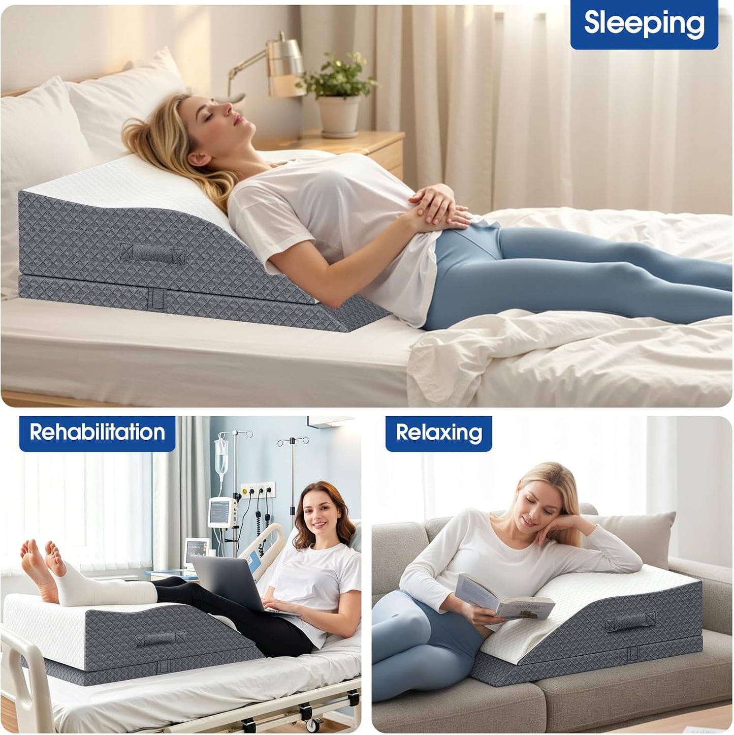 Elevation Pillows for Leg After Surgery, Memory Foam Adjustable Wedge Pillow for Injury or Rest, Ankle Pillow for Sleeping Blood Circulation Grey/Double Leg