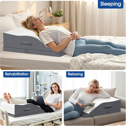 Elevation Pillows for Leg After Surgery, Memory Foam Adjustable Wedge Pillow for Injury or Rest, Ankle Pillow for Sleeping Blood Circulation Grey/Double Leg