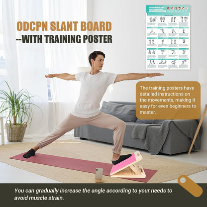 Wooden Slant Board for Calf Stretching, Portable Adjustable Calf Stretch Board with Training Poster & Resistance Bands, 300lb Weight Capacity Calf Ankle Achilles Physical Therapy Leg Exercisers