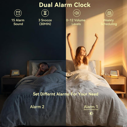 Vivilumens Alarm Clock with White Noise Machine Night Light for Bedroom