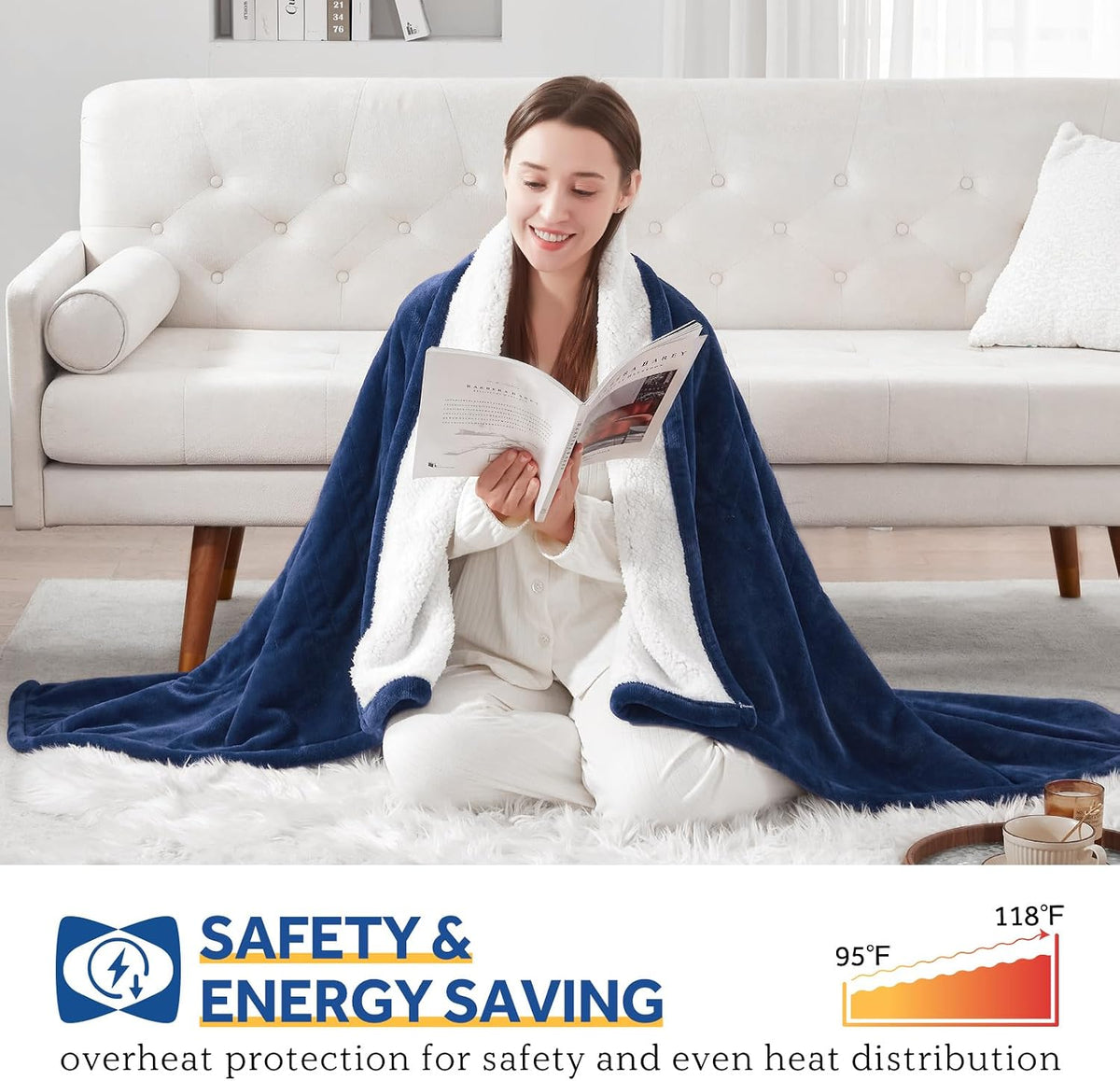 Sealy Electric Throw Blanket Heated Flannel & Sherpa Auto Shutoff 50"x60"