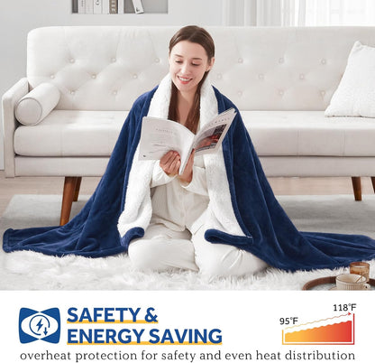 Sealy Electric Throw Blanket Heated Flannel & Sherpa Auto Shutoff 50"x60"