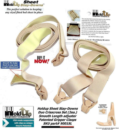 Holdup Bed Sheet Stay-Downs Short Quad USA Patented Plastic Gripper Clasps