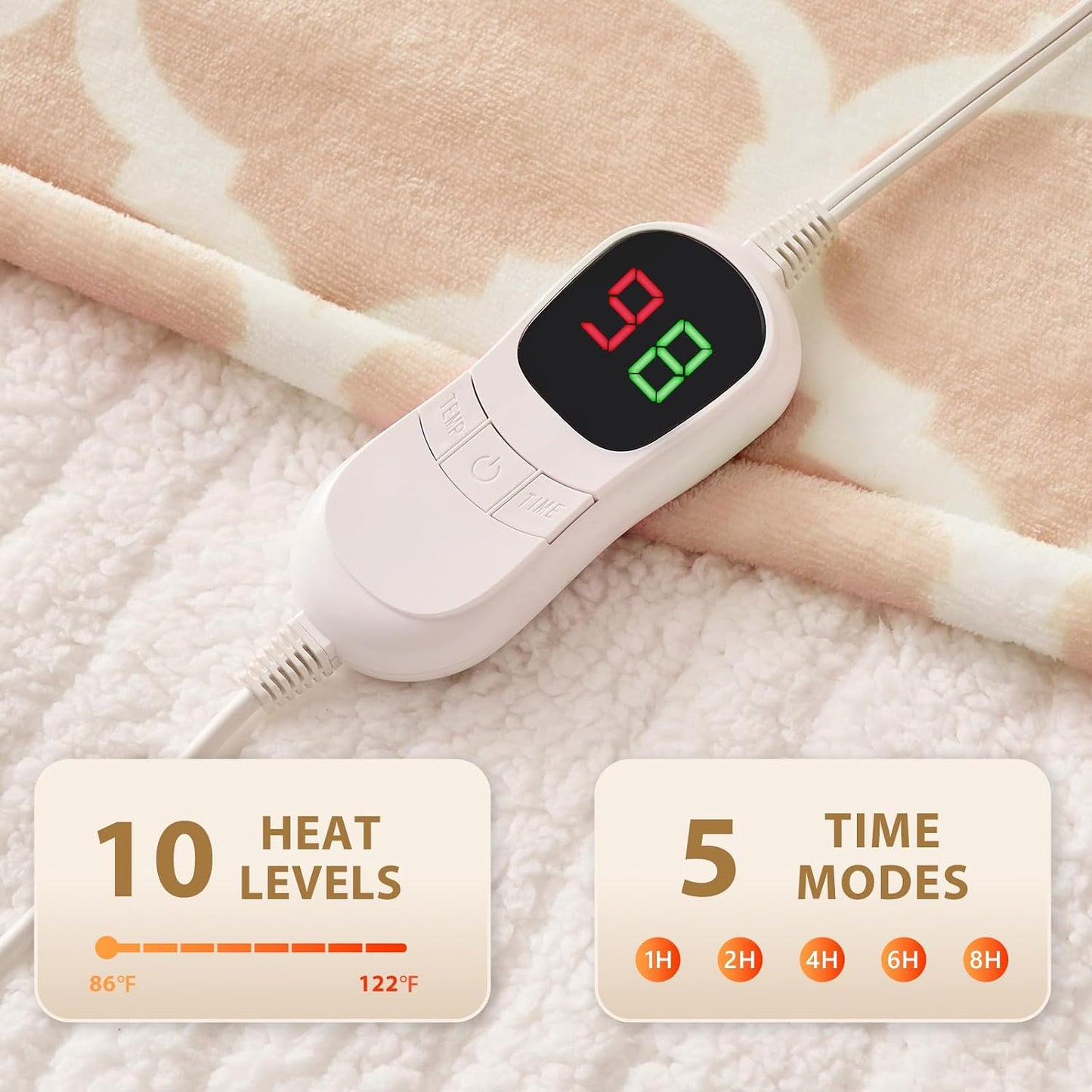 Homemate Heated Blanket Electric Throw - 50“x60“ Heating Blanket with 10 Fast Heat Levels 8 Hours Auto Off Soft Cozy Flannel Over-Heated Protection ETL Certification Keep Warming in Home | Throw with 10 Fast Heat Levels 8 Hours Auto Off Over-Heated