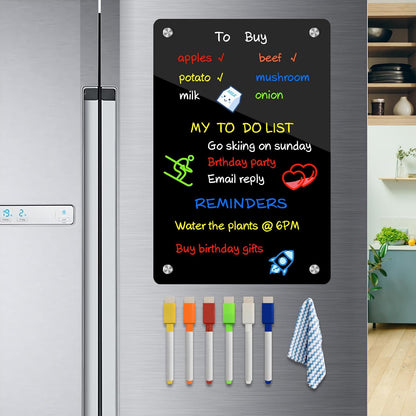 JonXon 8"x12" Acrylic Magnetic Dry Erase Board for Fridge, Clear Acrylic Magnet Calendar for Refrigerator,Includes 6 Dry Erase Markers(Clear Blank)