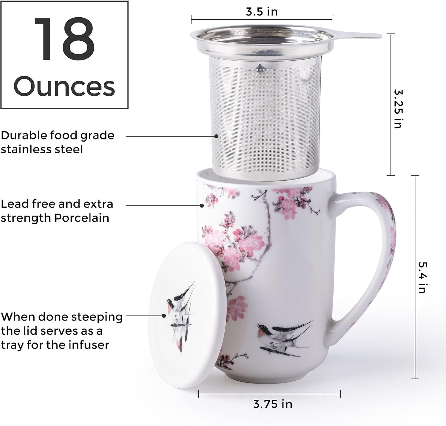 AmorArc Tea Cup With Infuser and Lid, 18oz Loose Leaf Tea Mug With Steeper | Porcelain Tea Mug With Infuser and Lid, Large Strainer Tea Cup with Lid for Tea, Coffee Mug for House-warming Birthday Gift