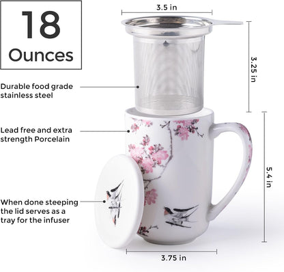 AmorArc Tea Cup With Infuser and Lid, 18oz Loose Leaf Tea Mug With Steeper | Porcelain Tea Mug With Infuser and Lid, Large Strainer Tea Cup with Lid for Tea, Coffee Mug for House-warming Birthday Gift
