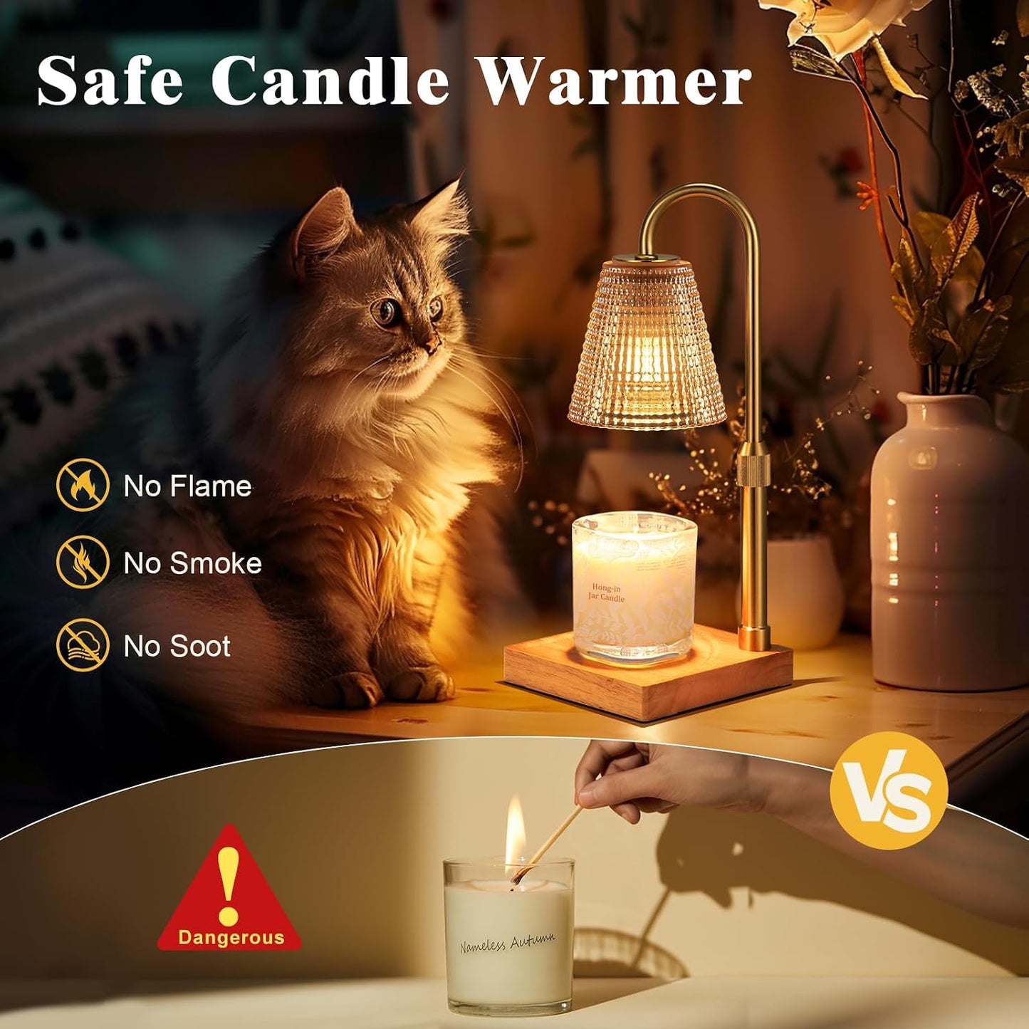 Hong-in Candle Warmer Lamp with Timer, House Warming Gifts New Home Decor | Dimmable & Adjustable Height, Electric Wax Warmer for Scented Wax Jar Candles,Gifts for Women Mom Sister