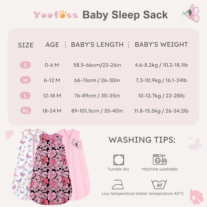 Yoofoss Baby Sleep Sack 0-6 Months Wearable Blanket for Babies 100% Organic Cotton 2-Way Zipper TOG 0.5 Toddler Sleeping Sack 3 Pack, Sleep Sacks