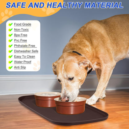 SMILOOL Waterproof Silicone Pet Food Mat with Raised Edge for Dog & Cat | 19" x 12" Non-Slip Pet Feeding Mats with Lip for Food & Water Bowl, Food Grade, Easy Cleaning, Black