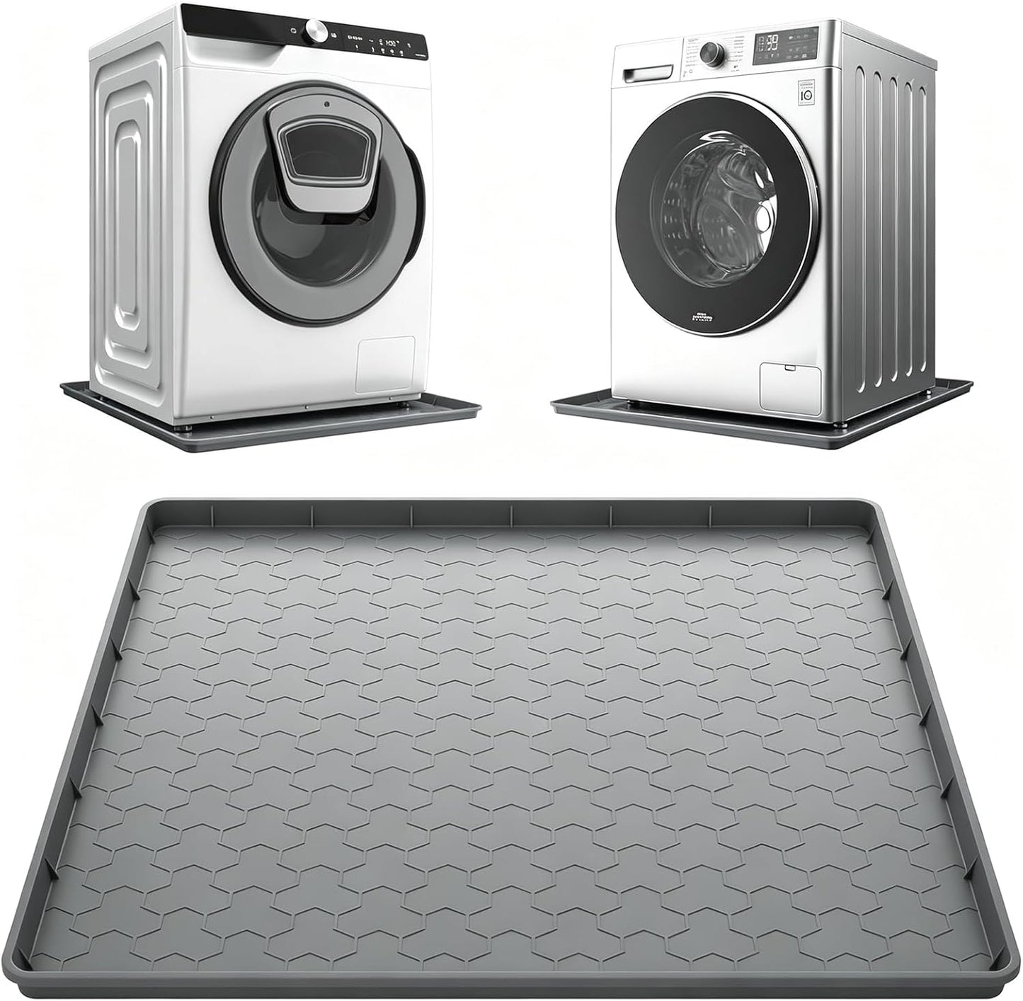 Silicone Washing Machine Drain Pan, 32"x 30" Raised Edge Drip Tray | Thickened silicone; Anti-slip & anti-vibration; Soft & foldable; Protect floors & laundry rooms; Fits most washer or dryer