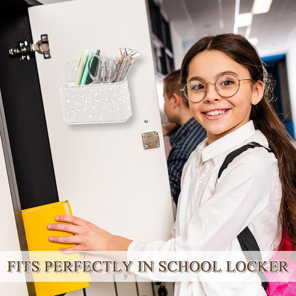 MotiMind Purple Locker Accessories for Girls, Bling Magnetic Pen Holder for Refrigerator, Back to School Rhinestone Marker Holder for Locker, Sparkly Gift for Student (Medium,Rhinestone)