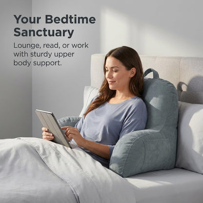 Deluxe Comfort Microsuede Bed Rest - Reading and Bedrest Lounger - Sitting Supprt Pillow - Soft But Firmly Stuffed Fiberfill - Backrest Pillow With Arms, Light Purple