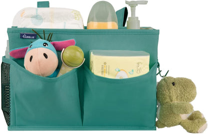 Surblue Bedside Caddy Hanging Organizer Storage Bag Pocket for Bunk, Hospital, College Dorm Rooms, Baby Bed Rails, Camp - 4 Pockets, 2 Hooks (Blue)