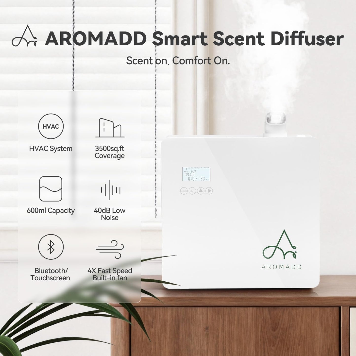 2025 Upgraded 3500 Sq.Ft Smart Scent Diffuser - HVAC System, Whole House Aroma & Hotel Collection Diffuser, Waterless Essential Oil Diffuser for Home Large Room, Cold Air Tech, 600mL (Black)