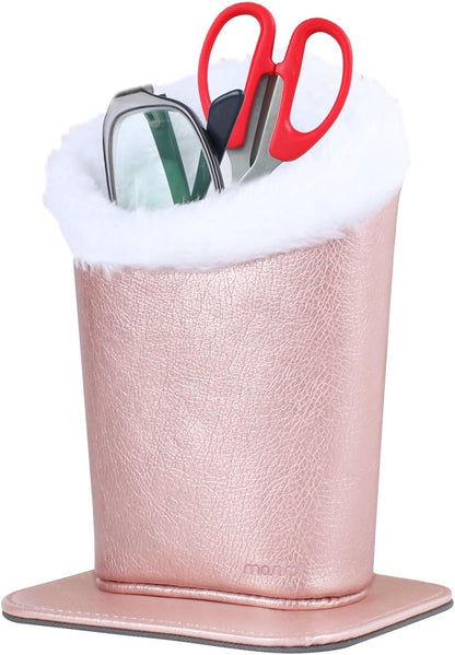 MOSISO Eyeglasses Holder for Women, Plush Lined PU Leather Glasses Case | Eyeglasses Holder with Magnetic Base, Anti-Scratch Storage for Desk