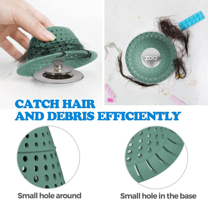 Bathtub Drain Strainer Silicone Bathroom Stopper Fixture Accessories | 2-Pack Gray Collapsible Shower Drain Hair Catcher for Pop Up Tubs, Traps Hair Before Clogs, Easy Clean for Bathroom Sinks