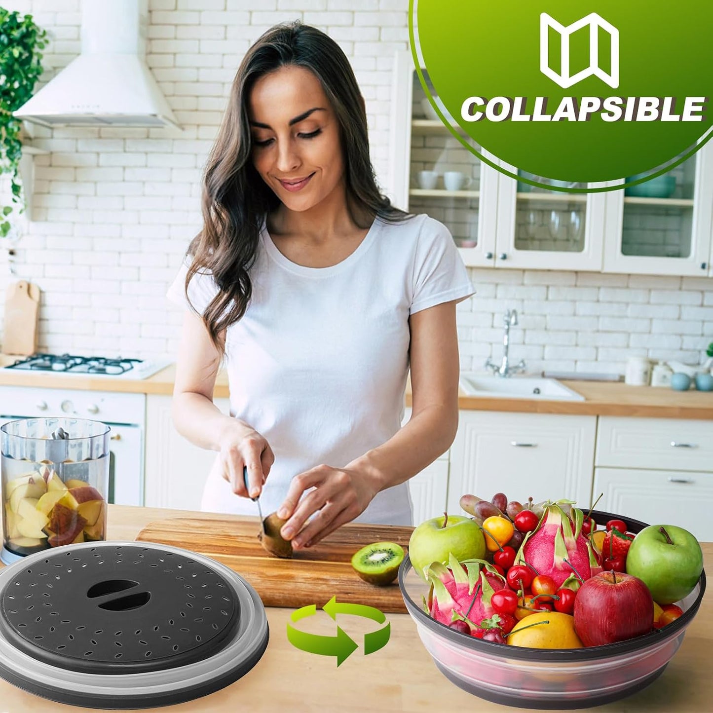 Microwave Splatter Cover & Silicone Mat, 10inch | Black, Collapsible, Vented, Reusable Food Guard & Plate Cover, Heat-Resistant Trivet for Pots, Pans, & Kitchen Counter