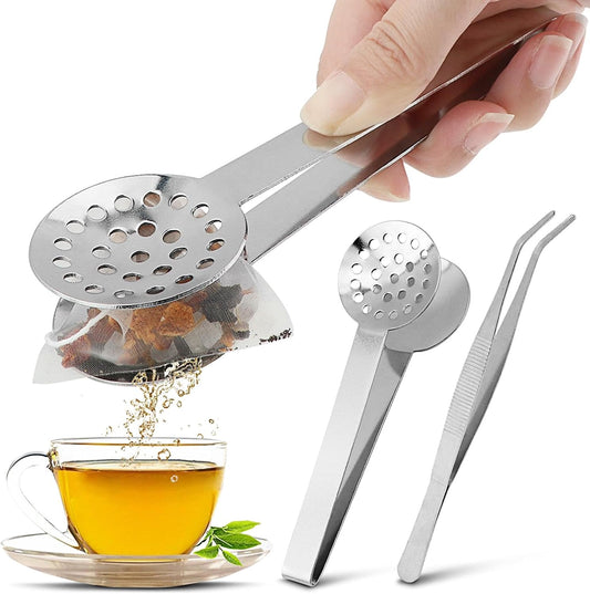 3 Pack Tea Bag Squeezer Set, Stainless Steel 6"Tea Bag Tongs &7.76" Tweezer