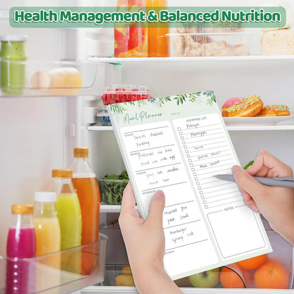 Thboxes 60 Sheets Magnetic Weekly Meal Planner for Fridge, Grocery List Pad | Tear-Off Shopping List, 7x10 In, Flower Design, Full Backing Grip, for Meal Prep, Kitchen, Families, Parents, Home Office