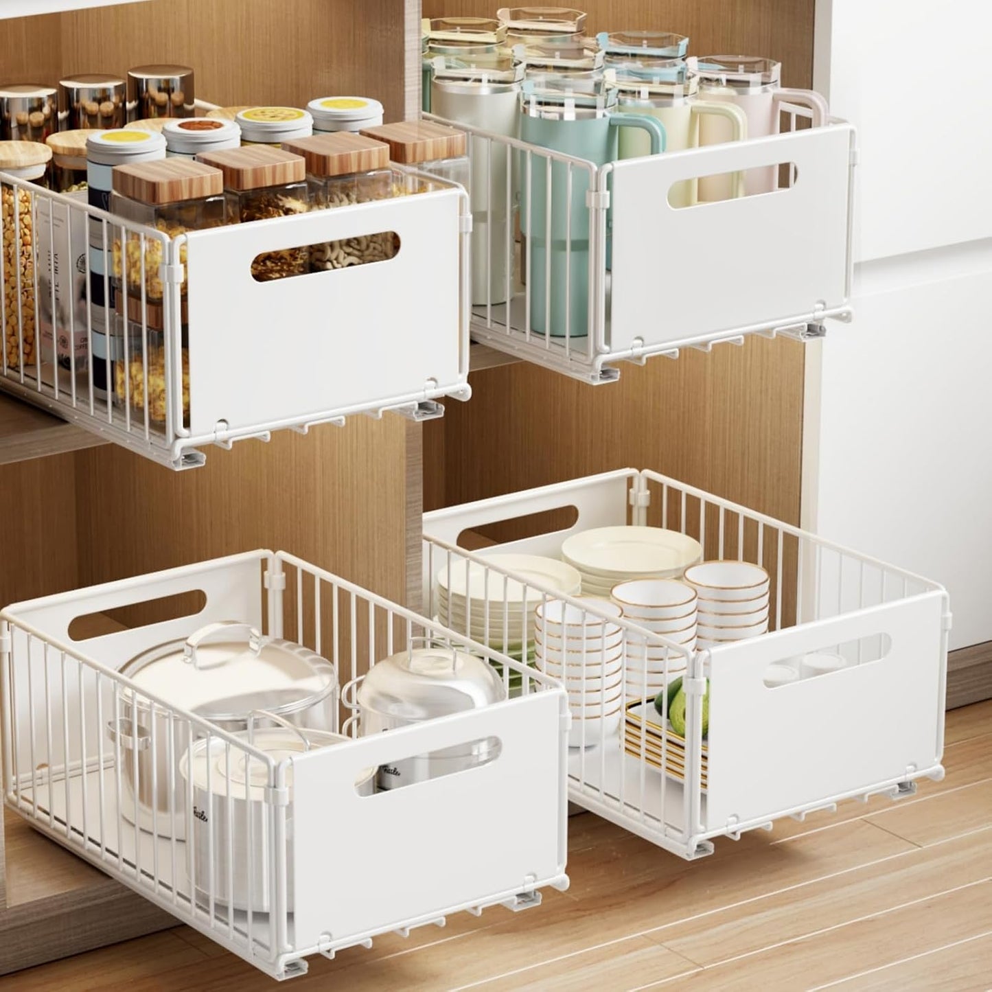 Mustorn 2 Pack Pull Out Cabinet Organizer, Slide Out Drawers for Cabinets, Peel and Stick, Heavy Duty Shelves for Kitchen, Cupboard, Pantry, Bathroom (16.5"D*11.8"W*3.94"H-Black)