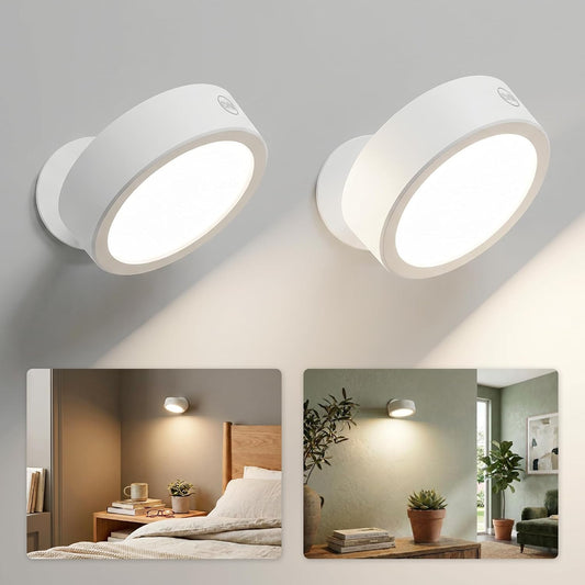 EZVALO LED Wall Mounted Light, 3000mAh Rechargeable Cordless Wall Sconce, Dimmable with Remote & Touch Control, 3 Color Temps, 360° Rotatable for Bedroom, Living Room, Apartment, Renters
