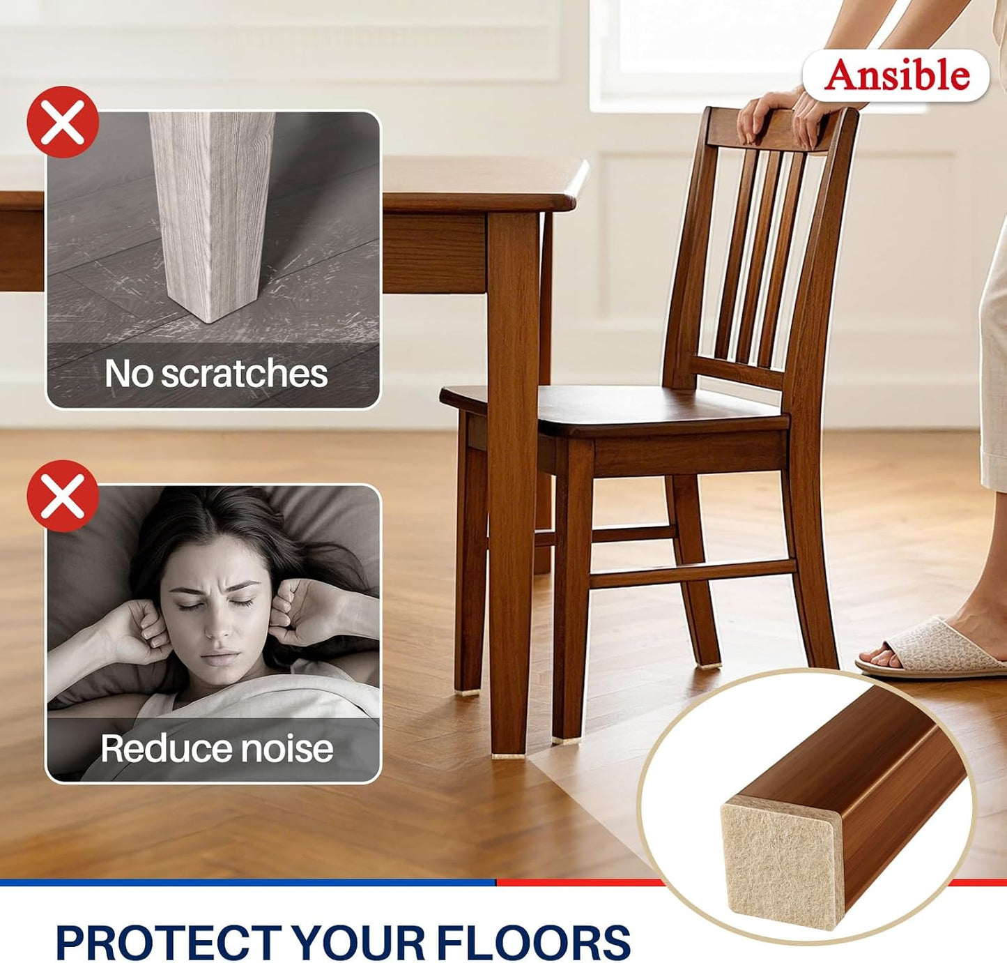 Ansible Felt Furniture Pads Chair Leg Floor Protectors 1" 60PCS | Felt Pads for Hardwood Floors,Self-Adhesive, Reduce Noise and Anti-Scratches,Easy to Install,Beige,Round
