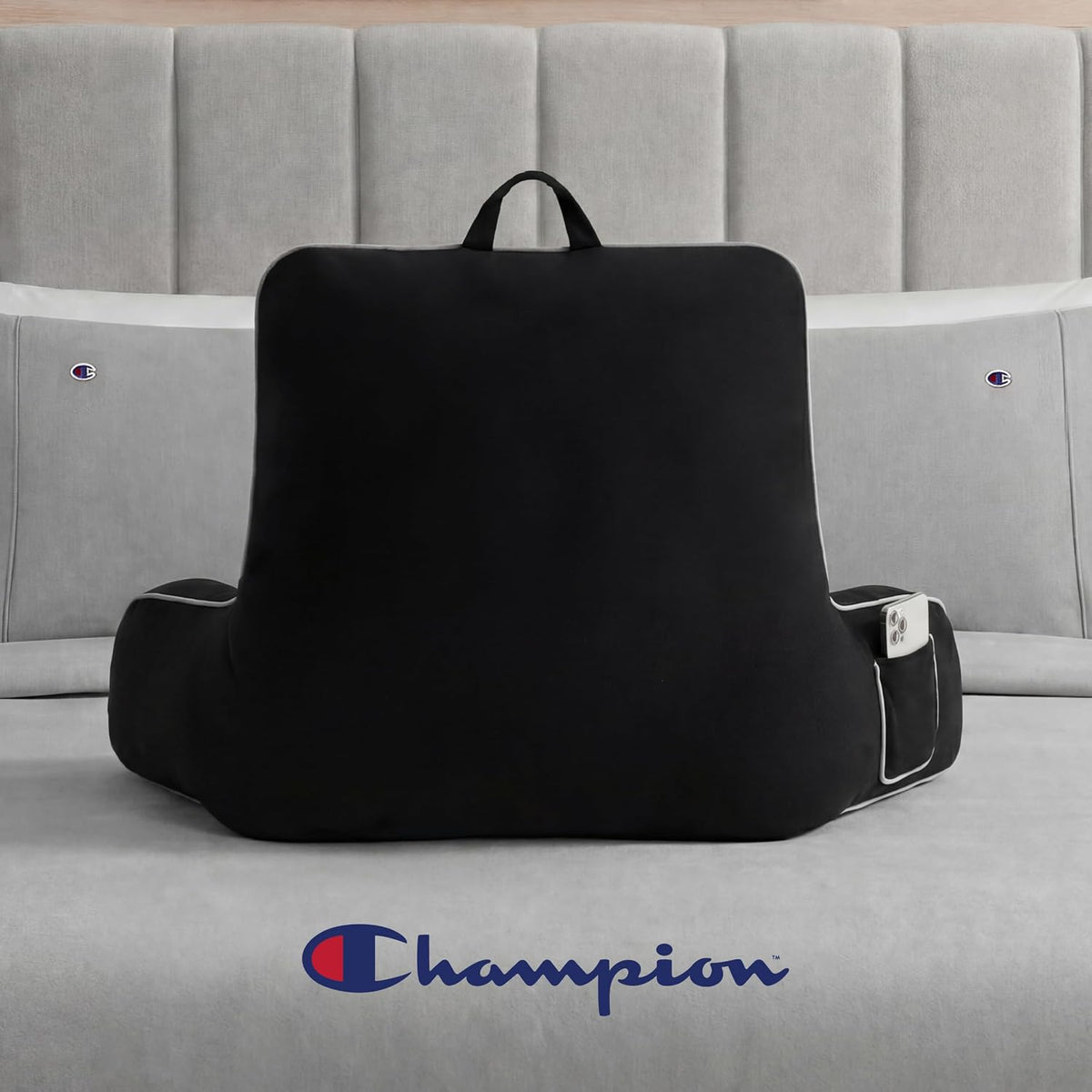 Champion Faux Wool Bedrest Pillow, 100% Polyester Cover and Fill, Spot Clean Only, Navy Blue, 29" x 24.5" x 10.5"