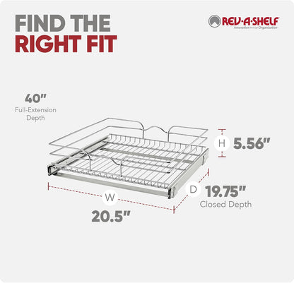 Rev-A-Shelf Pullout Organizer for Cabinets, Min Opening Width of 18" | STwo-Tier Steel Shelf for Kitchen or Vanity Cabinet Organization, Heavy Gauge Wire Slide Out Storage Basket, 5WB2-1822CR-1