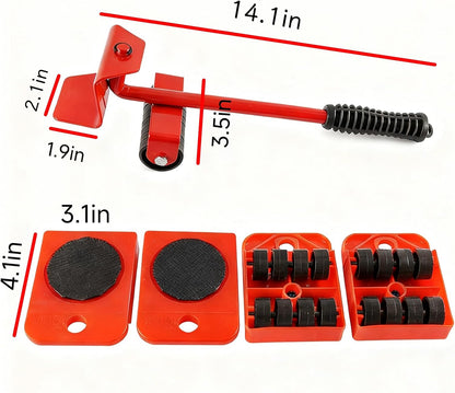 2026 Furniture Lift Mover Tool Set w/Adjustable Lever & 4 Wheels: Multi-Functional Sliders for Hardwood Floors, Heavy-Duty Furniture Lifter, Bed Risers 4 Inch, 220LBS Capacity